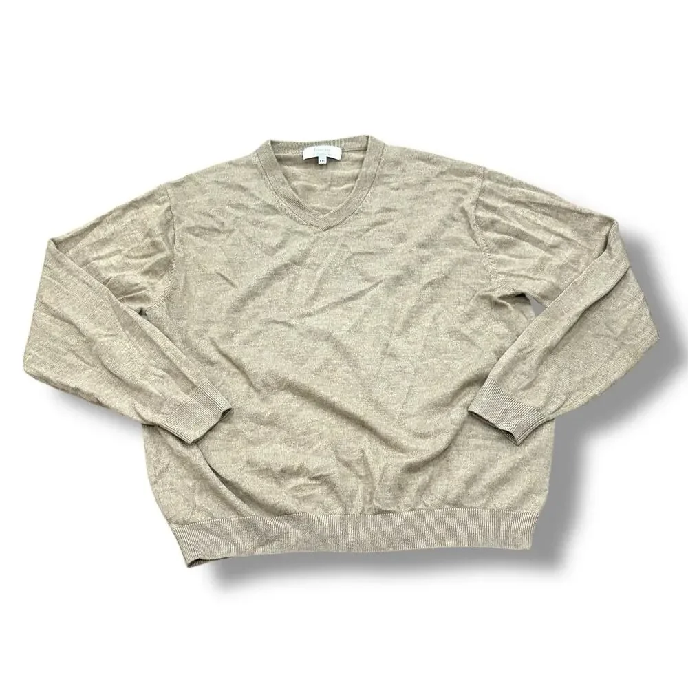 Turnbury Men's Size XXL 2XL Beige Extra Fine Merino Wool V-Neck Pullover Sweater